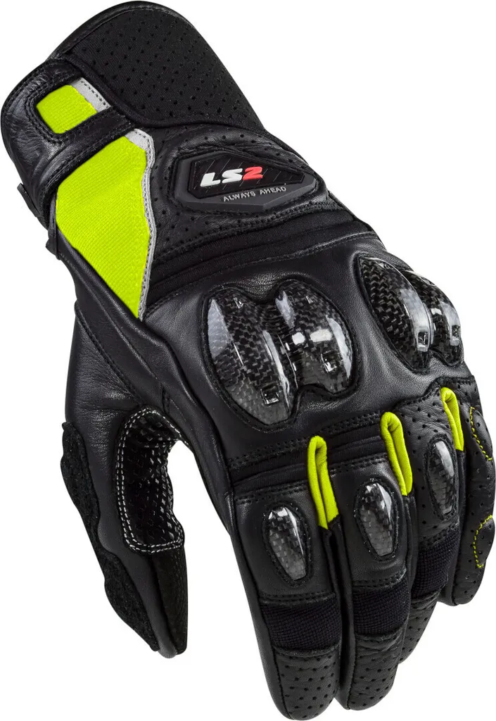 Gants LS2 Spark II Hommes en Cuir de Bœuf de Couleur Noir et Jaune
