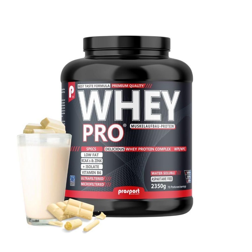 Prosport WHEY PRO – White-Chocolate 2350g – Whey Protein Pulver mit CFM Whey Isolat & UF Whey Konzentrat, Zink & Vitamin B6, (EAAs)