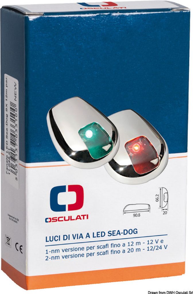 Osculati Feu de navigation bâbord LED 112,5° Compact blanc OSC-11.448 Osculati Feu de navigation bâbord LED 112,5° Compact blanc OSC-11.448