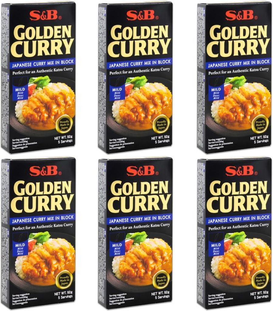 6er-Pack S&B GOLDEN CURRY Japanisches Curry Mix Würfel Mild (6x 92g) Katsu Curry