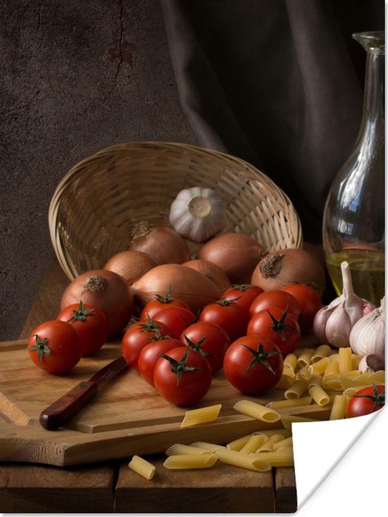 MuchoWow Poster Schneidebrett - Gemüse - Stillleben - Pasta - Aus - Tomate - Schneidebrett 30x40 cm - Wandplakat - Poster Kinderzimmer