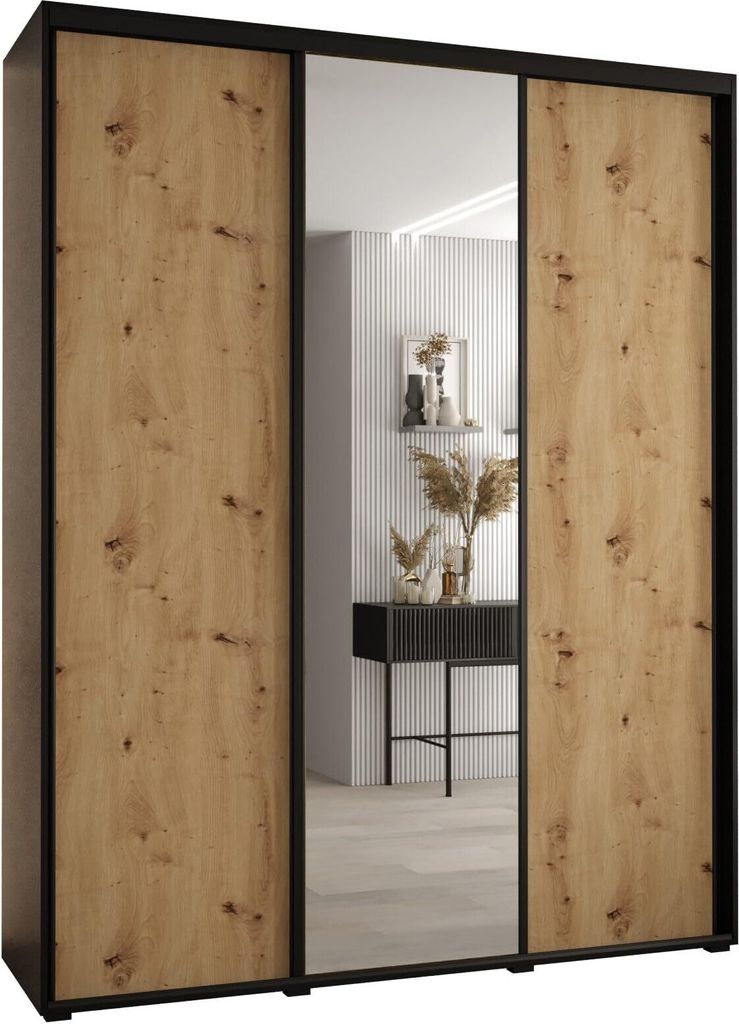 MEBLE KRYSPOL Cannes 3 Schrank mit 3 Schiebetüren - 205,2x190x45 cm - Schwarz Artisan Schwarz