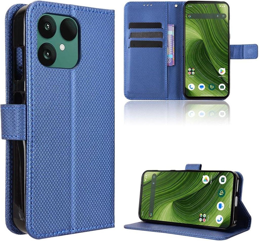 Für Fairphone 6 Diamantstruktur Design Book Wallet Kunstleder Hülle Tasche Blau