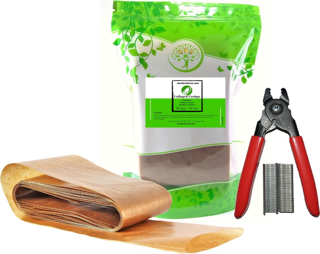 Kunstdarm 80mm / 10mts + Wurstclipper + 60 clips - Wursthülle, Kollagenhülle für Wurst