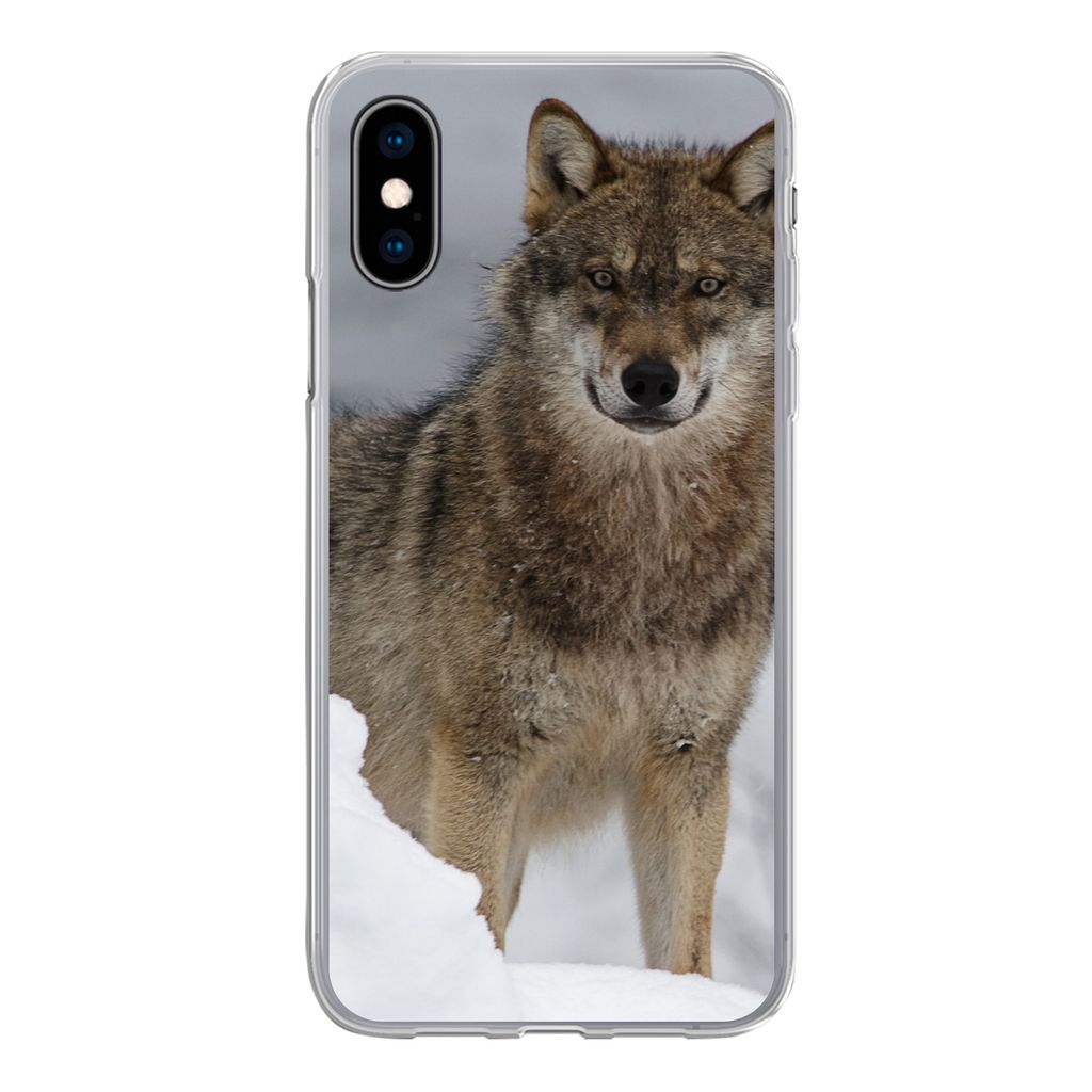 MuchoWow Handyhülle Schutzhülle Hülle für iPhone X Wolf - Schnee - Tiere Silikon Softcase Handy Hülle - Handyhülle