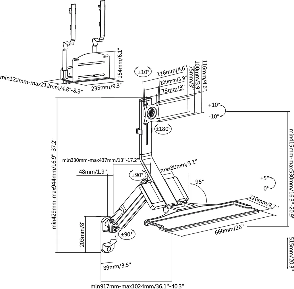 Support moniteur 17-32 pouces à vérin à gaz avec tablette de clavier - 3