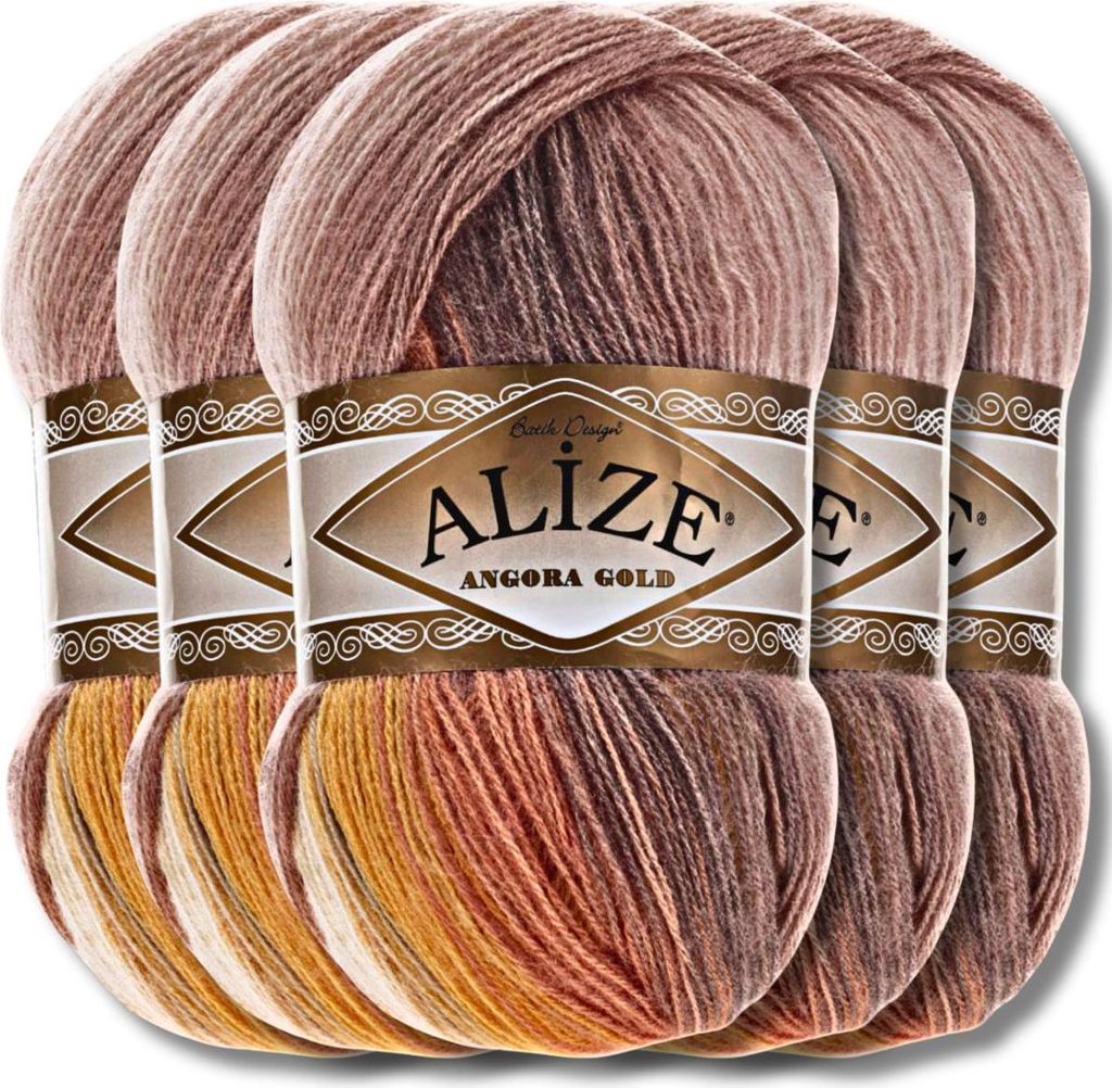 Alize 5x 100g Angora Gold Batik Wolle mit Farbverlauf, Häkeln, Stricken (4741)