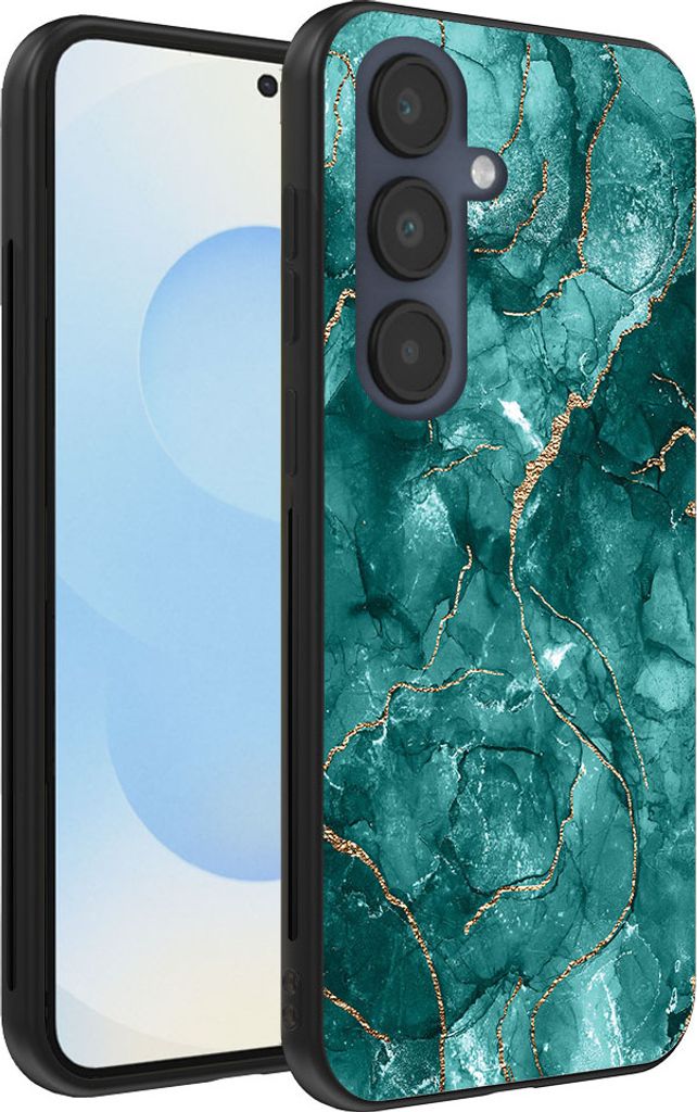 Smartphonica Handytasche Geeignet für Samsung Galaxy S25 mit Marmordruck - TPU zurück Abdeckung Fall Marmor Design - Gold Grün