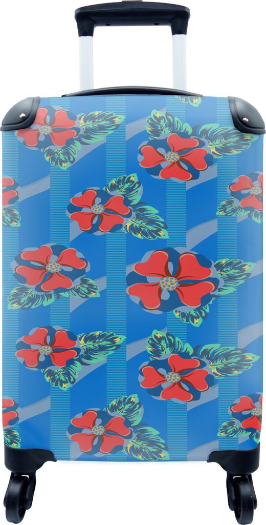 MuchoWow MuchoWow Koffer Handgepäck Trolley Rollkoffer Kleine Reisekoffer mit 4 Rollen - Hibiskus - Hawaii - Rot - Muster - Blume - Cabin Size...