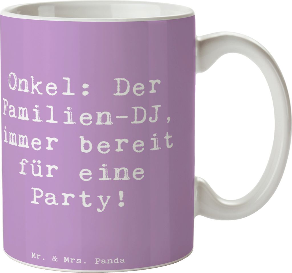 Mr. & Mrs. Panda Tasse Spruch Onkel Familien-DJ - Lavendeltraum - Geschenk, Kaffeebecher, Kaffeetasse, Weihnachten, Becher, Teetasse, Pott, Geschen...