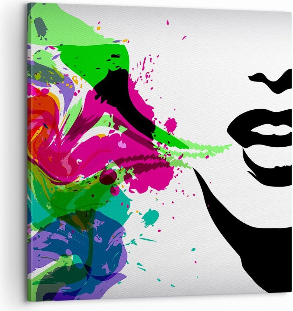 Bild auf Leinwand - Leinwandbild - Frau Gesicht Lippen Make-up - 60x60cm - Wand Bild - Wanddeko - Leinwanddruck - Bilder - Kunstdruck - Wanddekorat...