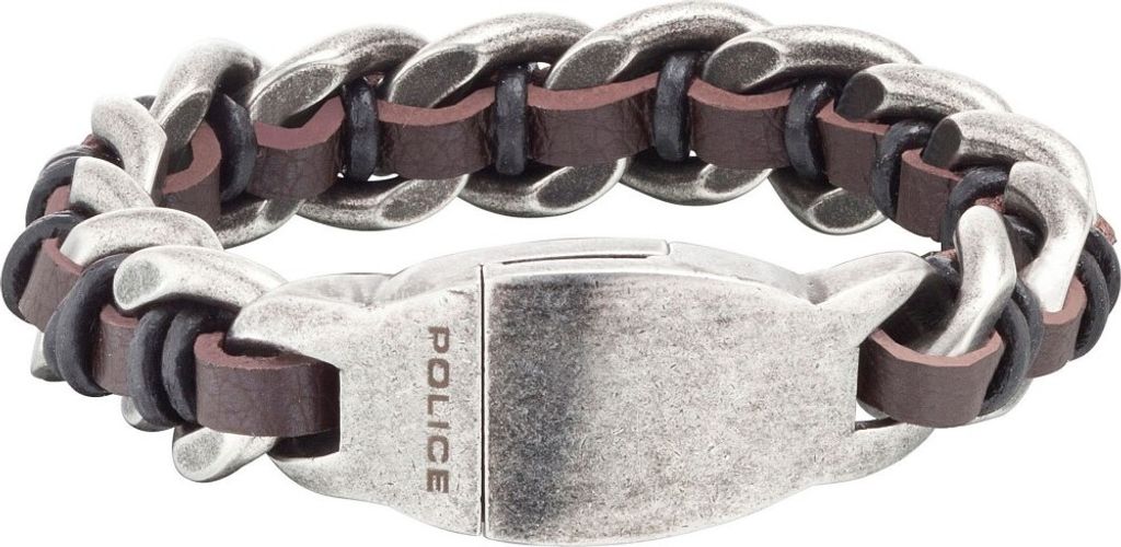 Police Leder Edelstahl Armband braun schwarz silber PJ25600BSE.02-S