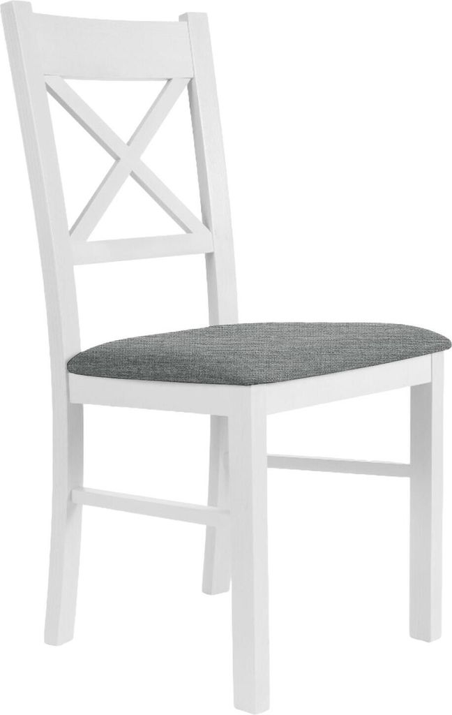 Stuhl 43x94x42 cm Esszimmerstuhl mit hohe Ruckenlehne Kate 22 Holzstuhl für Esszimmer in Struktur-Gewebe, Farbe: grau - inari 91, Beinefarbe: weiß