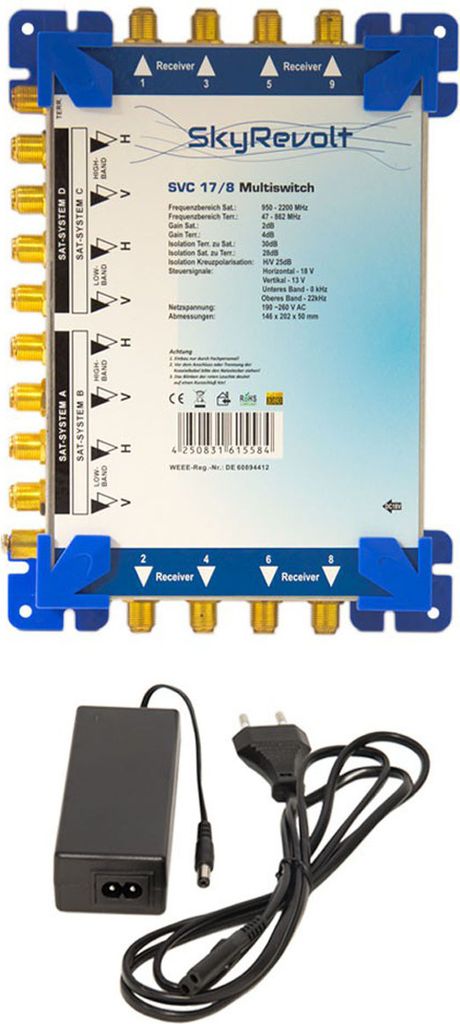 SkyREV 17/8 ( für 4 Satelliten ) 8 Ausgänge Multischalter HD 4K SKY HD Receiver