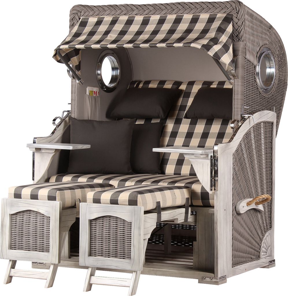 Strandkorb-Set - bene living - Ammersee Mahagoni - PE koboo grey - Modell 505 - inkl. Liftersystem