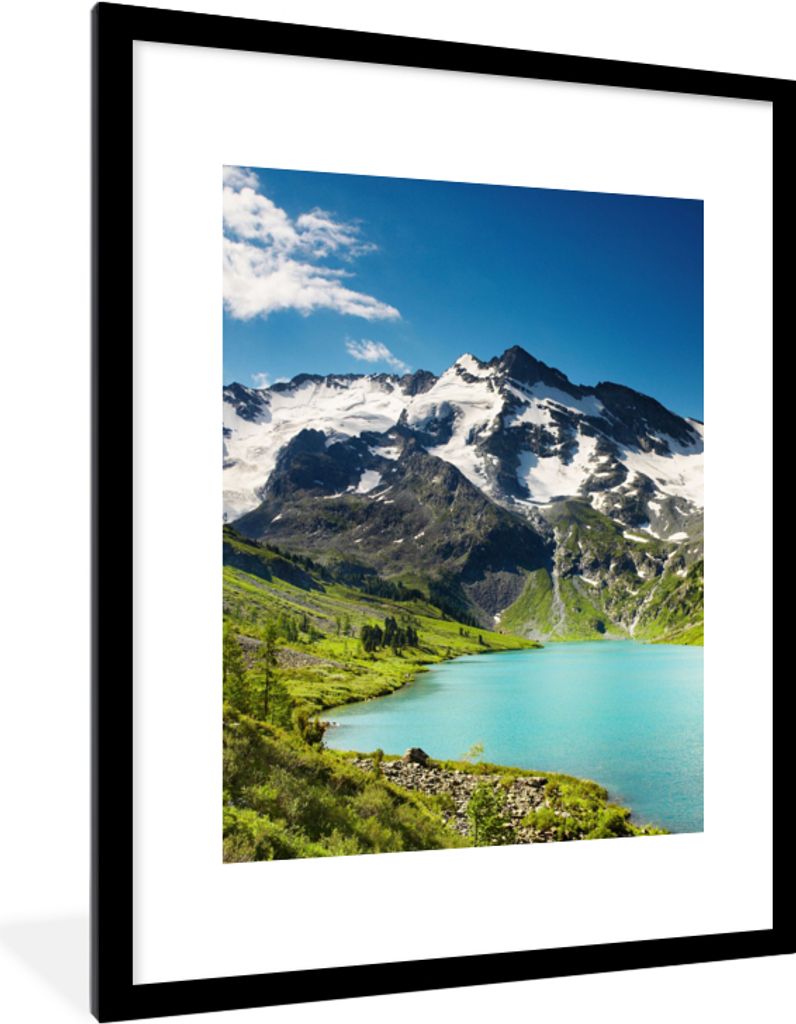 MuchoWow Gerahmtes Poster Schnee - Berg - Wasser 60x80 cm - Poster mit Schwarzem Bilderrahmen Wandposter Rahmen Foto Bilder - Wohnzimmer - Dekora...