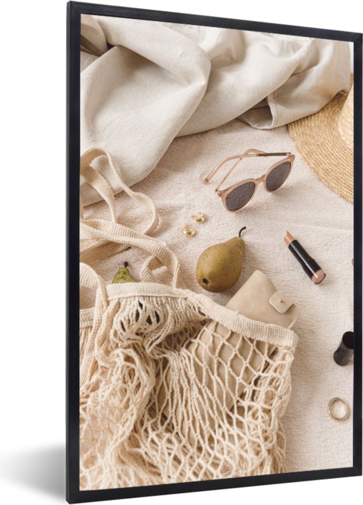 MuchoWow Gerahmtes Poster Sommer - Birne - Sonnenbrille 60x90 cm - Poster mit Schwarzem Bilderrahmen Wandposter Rahmen Foto Bilder - Kunst