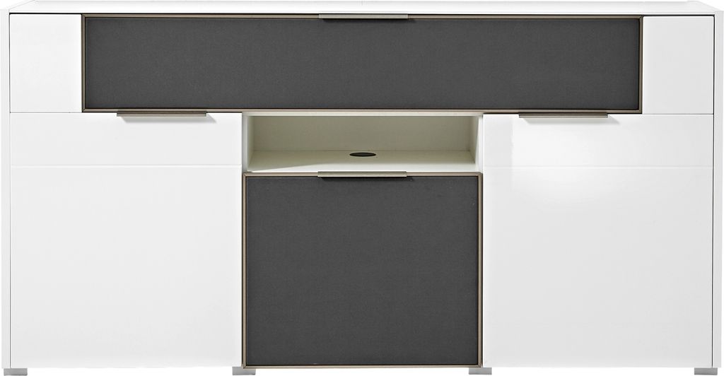 Sideboard - Grau - Weiß Hochglanz - Akustikstoffbezug - B 180 cm
