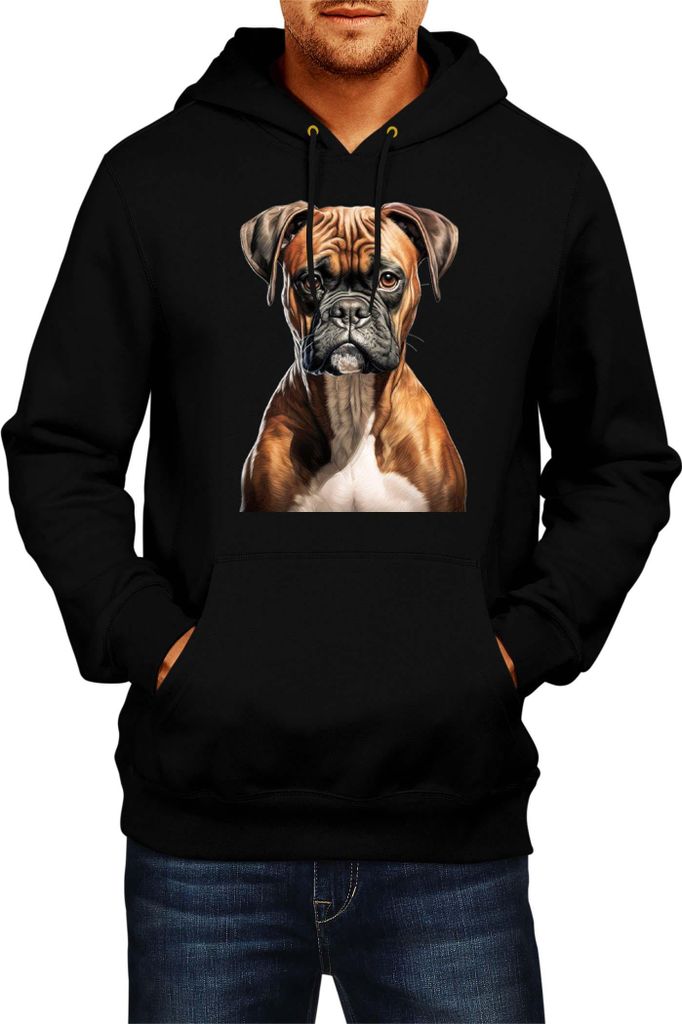 Herren Kapuzenpullover Dogs Breeds Boxer Dog Breed 005, Man M / Schwarz
