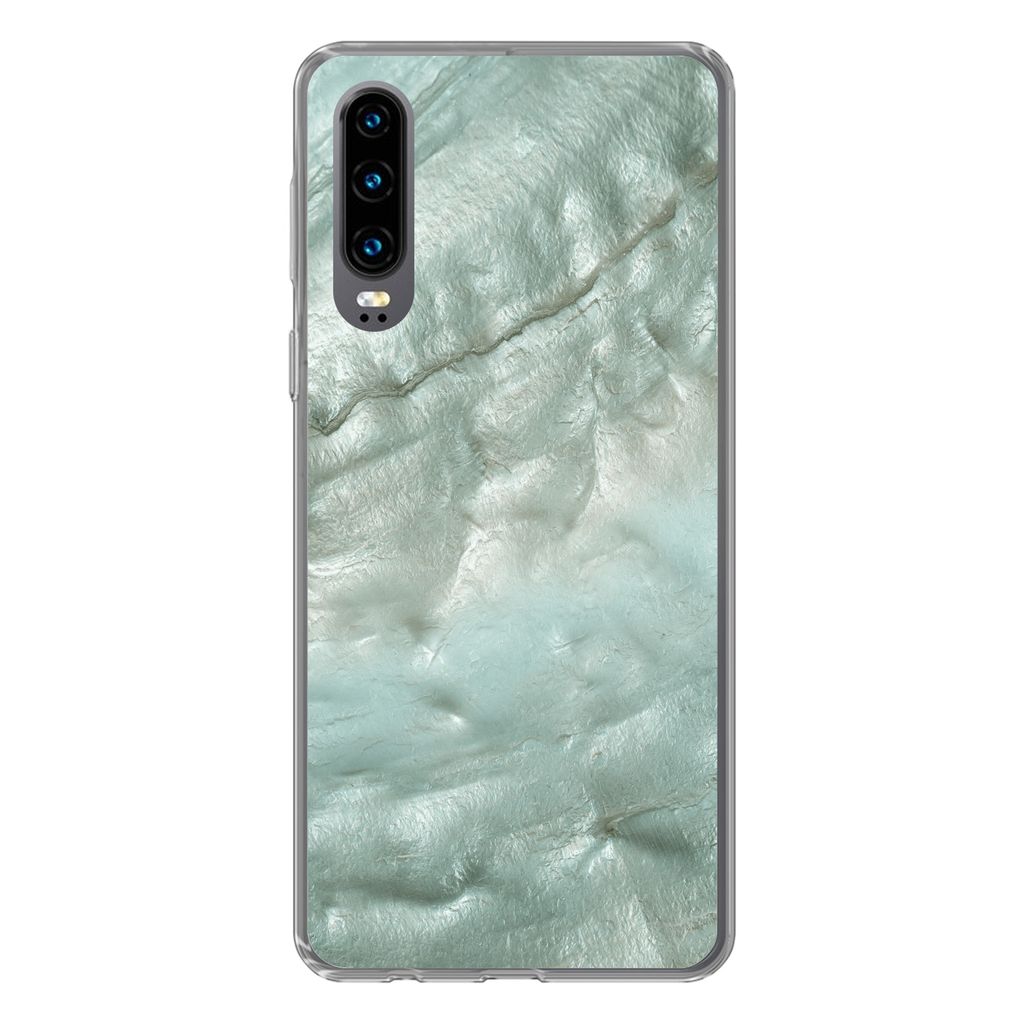 MuchoWow Handyhülle Schutzhülle Hülle für Huawei P30 Natursteine - Grün - Perlmutt Silikon Softcase Handy Hülle - Kartenbesitzer