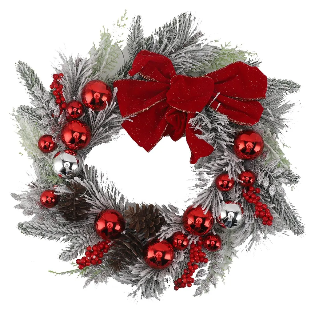 Couronne de Noël 45 cm sans Perte d'Épines - Déco Porte et Table Réutilisable
