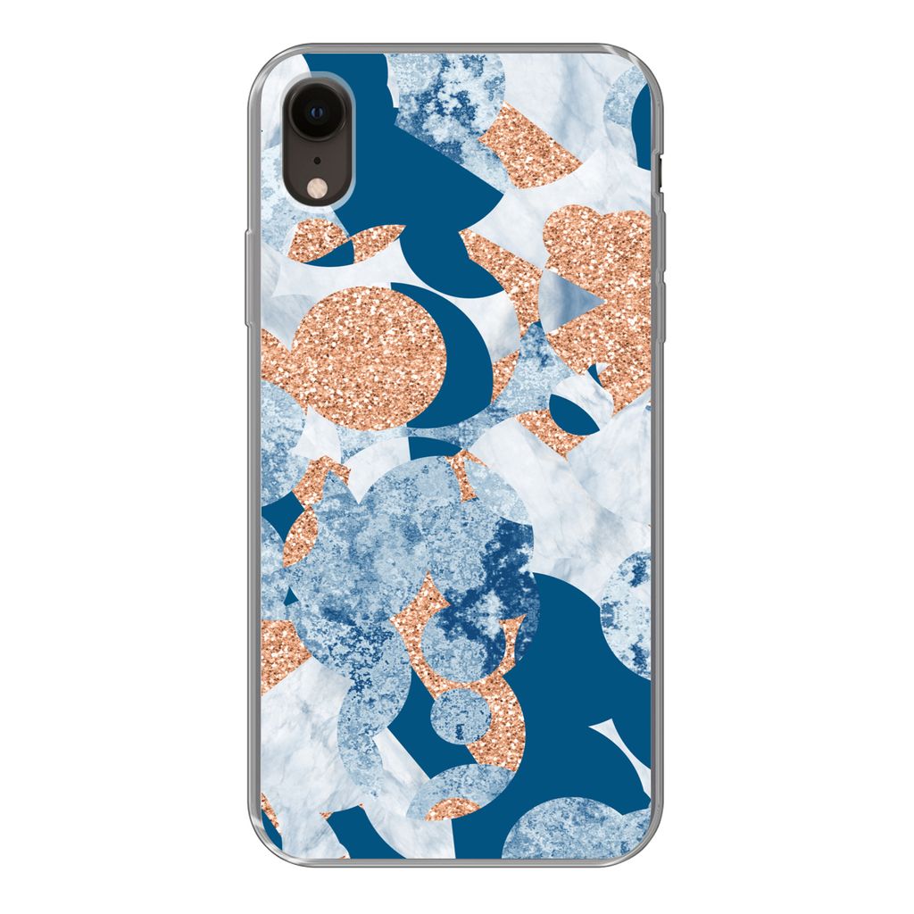 MuchoWow Handyhülle Schutzhülle Hülle für iPhone XR Marmor - Geometrische Formen - Glitter Silikon Softcase Handy Hülle - Schutzdeckel