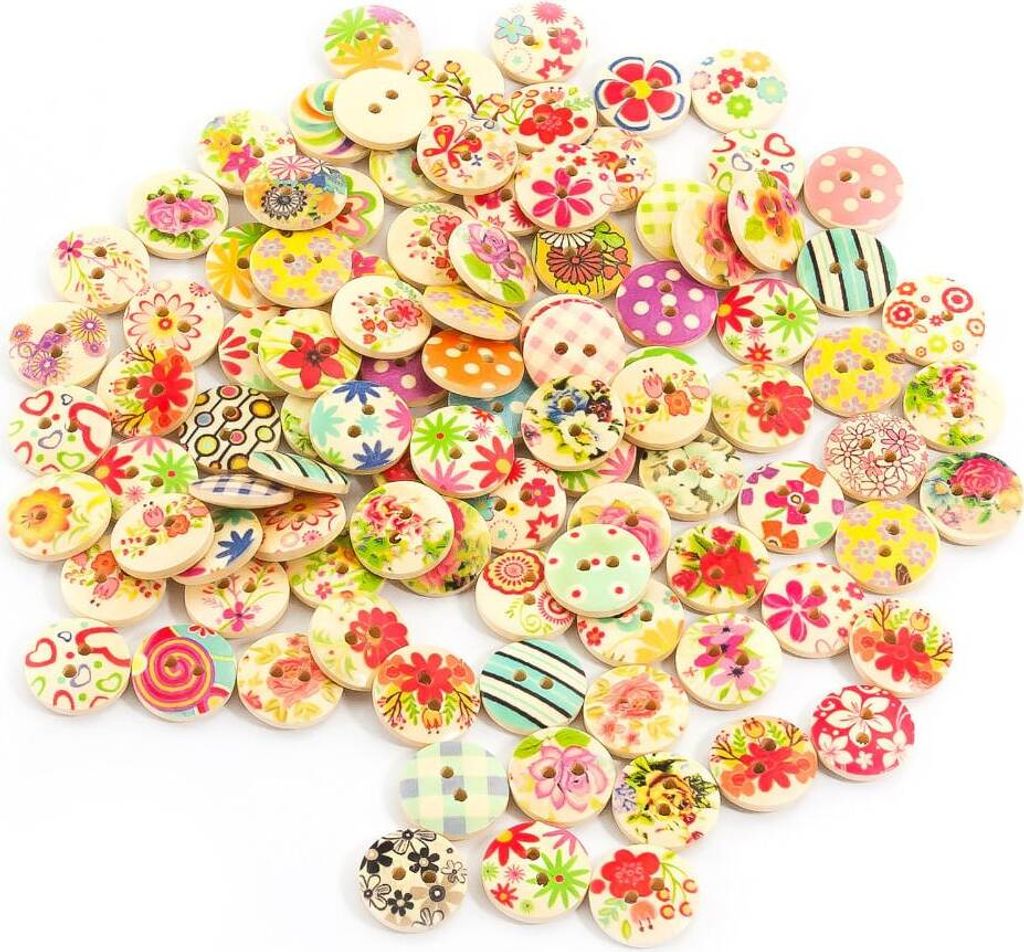 Oblique Unique 100x Holz Knöpfe Kinderknöpfe Buttons Nähen Produktbild 