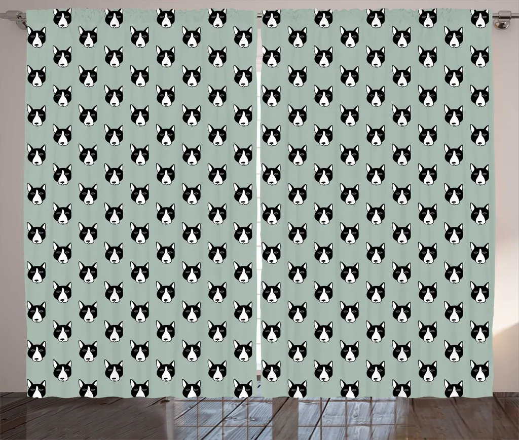 Rideau Occultant Chic Motiv Chiots 280x225 - Vert Amande et Gris ABAKUHAUS