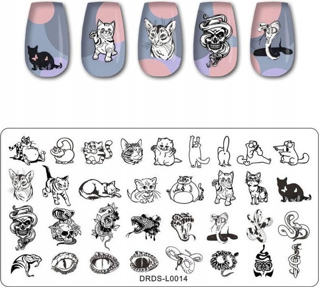 Nagelstempelplatte mit Katzenmustern