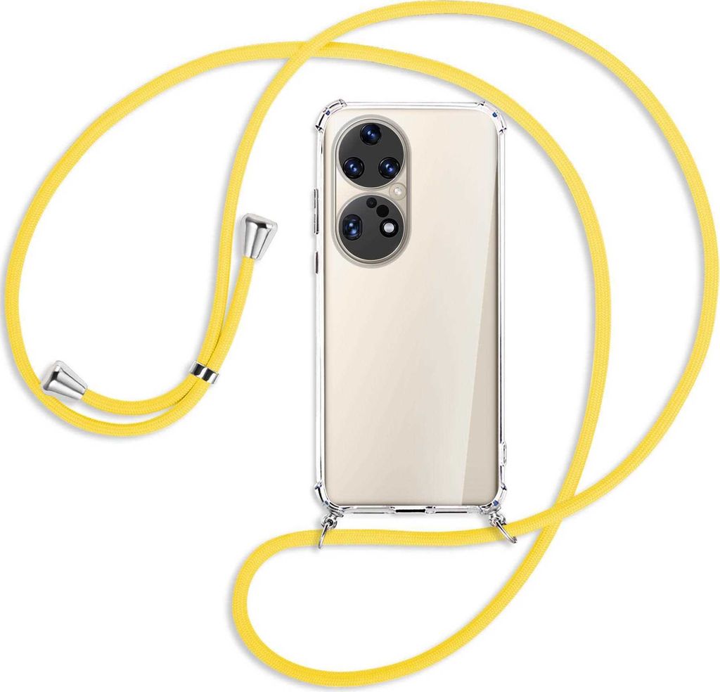 Handykette Backcover-Schutzhülle mit Band (Metall silberfarben) für Huawei P50 Pro - gelb