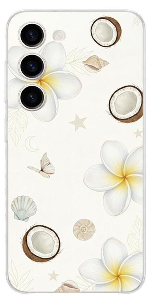 Flexible Hülle für das Samsung Galaxy S23 Plus, Kameraschutz, TPU Silikon transparent, hawaiianische Kokosnüsse