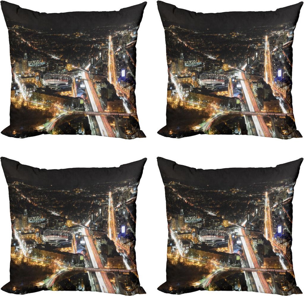ABAKUHAUS Fenway Park Kissenbezug Set (4 Stück), Skyline bei Nacht Stadt, Moderner Doppelseitiger Digitaldruck, 40 cm x 40 cm, Mehrfarbig