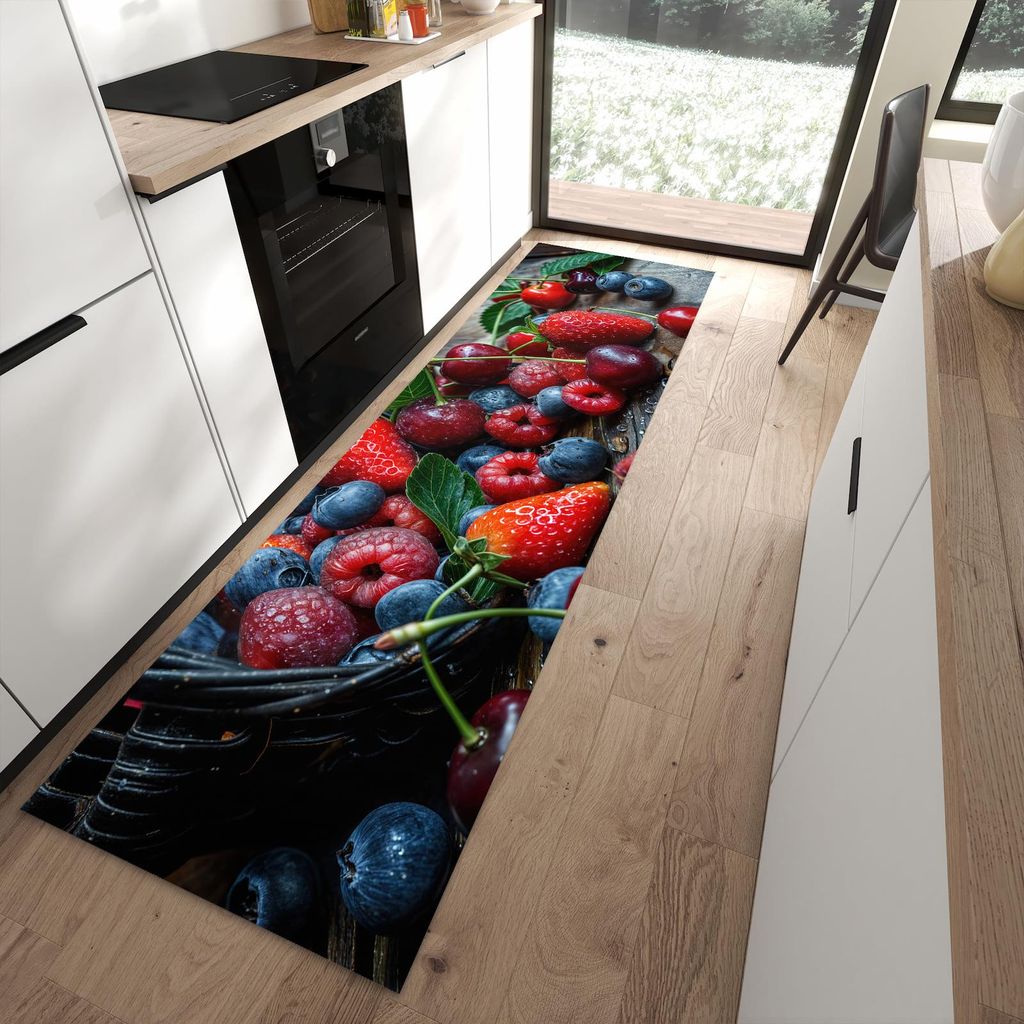 Küchenteppich 80x280cm rutschfest & abwischbar PVC Läufer - Frische Beerenkorb