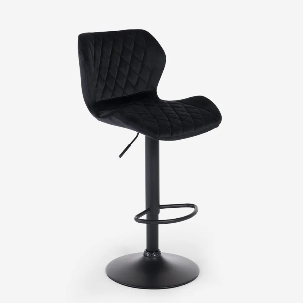 Tabouret de cuisine noir en velours jersey avec hauteur ajustable