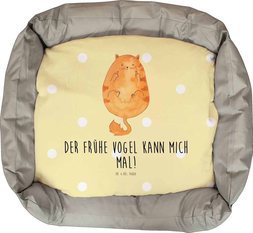 Mr. & Mrs. Panda Katzenbett Katze Frühaufsteher - Gelb Pastell - Geschenk, Kaffee, Katzenschlafplatz, Katzencouch, Genervt, Katzenkörbchen, Versc...