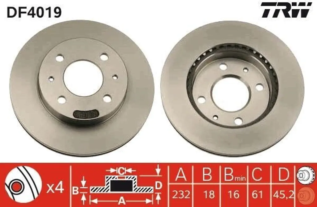 Disque de frein arrière TRW DF4019 compatible Nissan Almera série N15