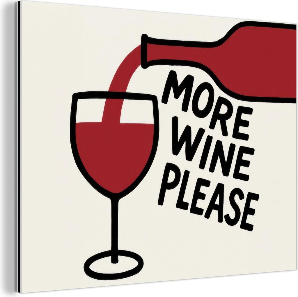 MuchoWow Wanddekoration Metall Metallbild Wandkunst 80x60 cm Weinflasche - Zitat - Rot - Glas MuchoWow Aluminium Gemälde - Alubild