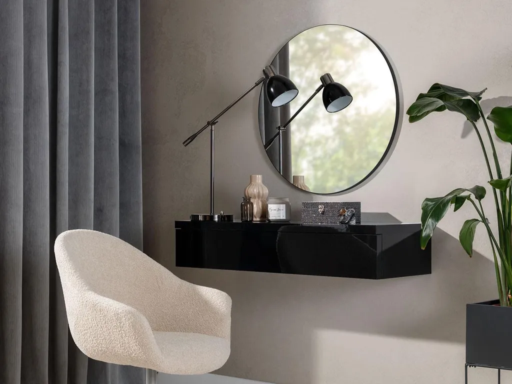 Coiffeuse avec miroir SANCO noir et noir brillant - Design Chic