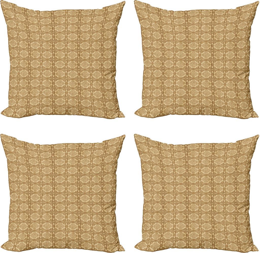 ABAKUHAUS orientalisch Kissenbezug Set (4 Stück), marokkanische Quatrefoil, Moderner Doppelseitiger Digitaldruck, 60 cm x 60 cm, Caramel und Beige