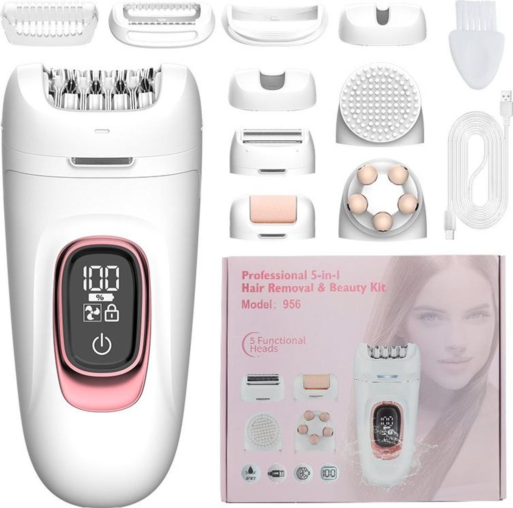 INF 5-in-1 Multifunktionaler Elektrorasierer für Damen - Haarentfernung, Peeling & Massage
