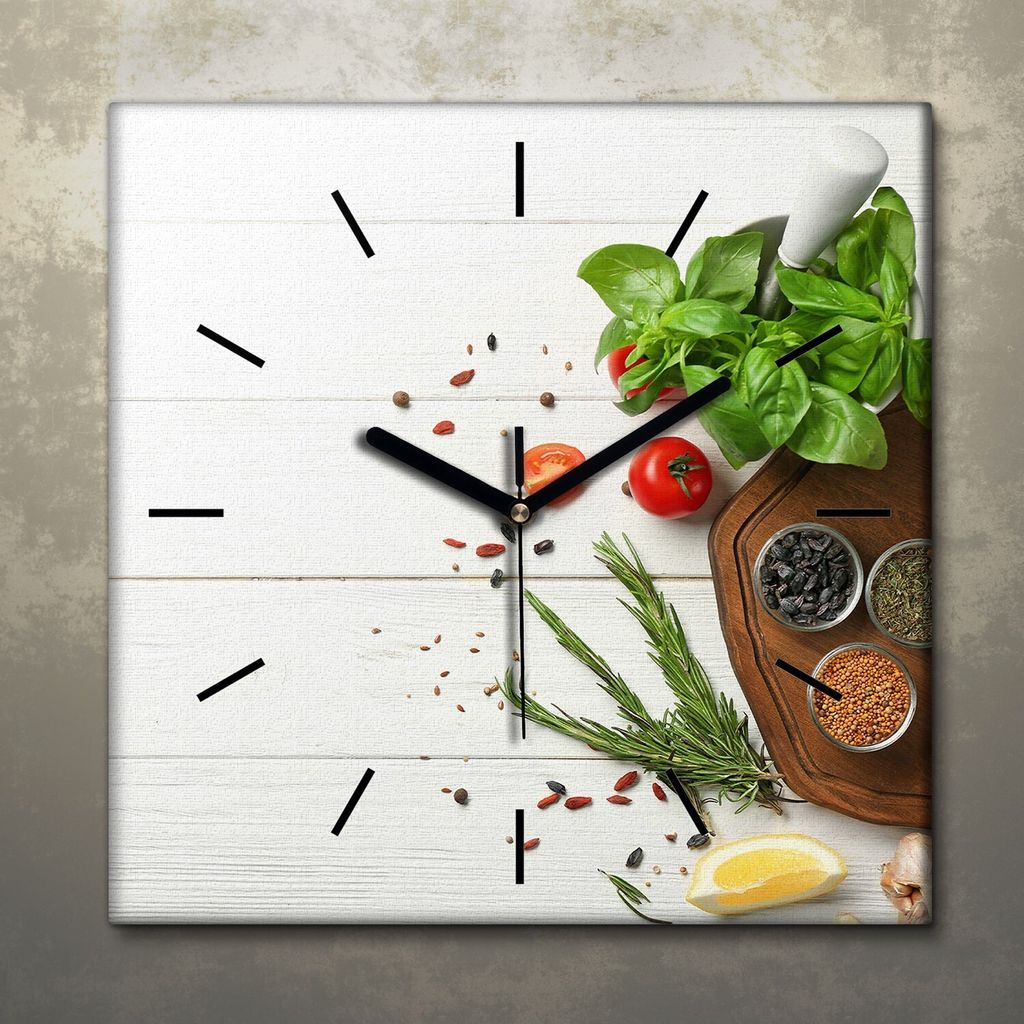 Wohnzimmer Leinwand Uhr Geräuschlos Küche 30x30 Gewürze, Gemüse, Motive, schwarze Zeiger