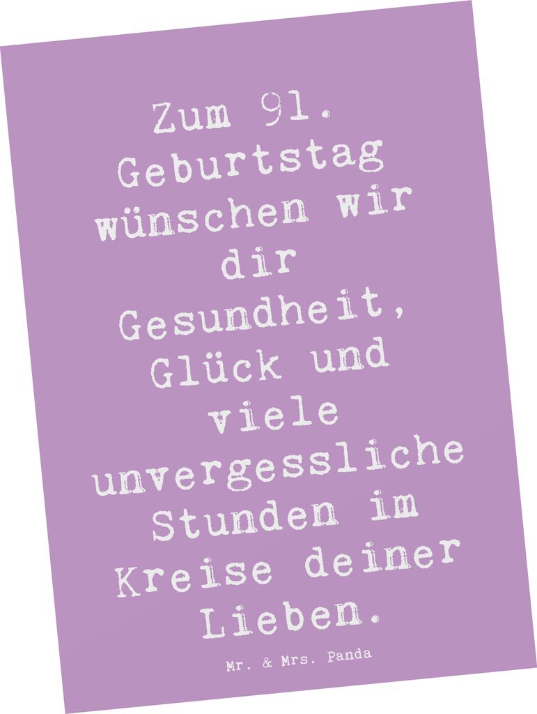 Mr. & Mrs. Panda Postkarte Spruch 91. Geburtstag Wünsche - Lavendeltraum - Geschenk, Ansichtskarten, bildkarte, Happy Birthday, Postkarten, neunzi...