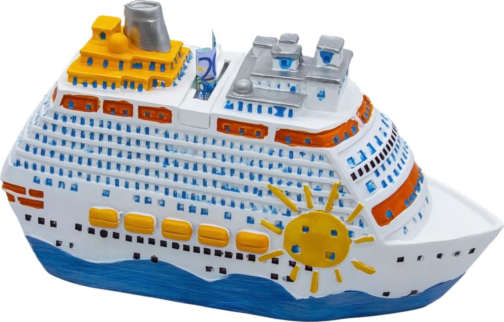 Spardose Urlaubskasse Kreuzfahrtschiff weiß - 20 x 11 cm - Produktbild 