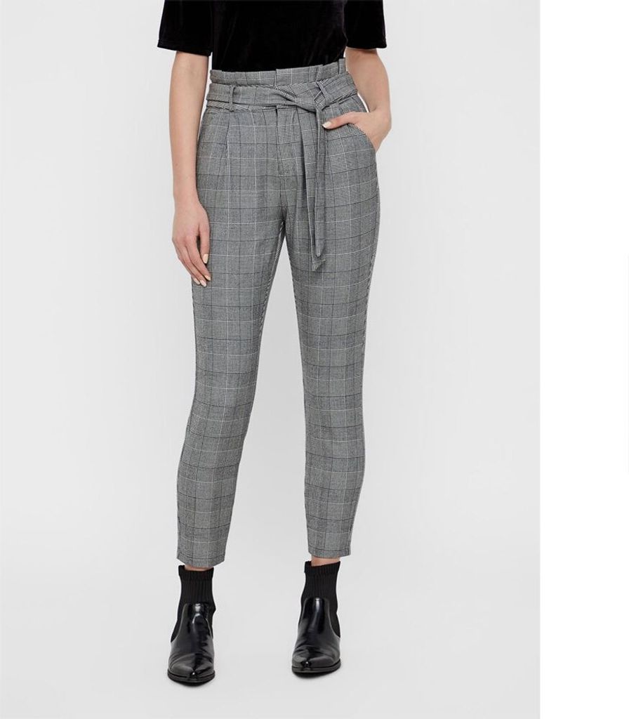 Vero Moda High Waist Paperbag Check Hosen Grau S / 30 Frau Grau S