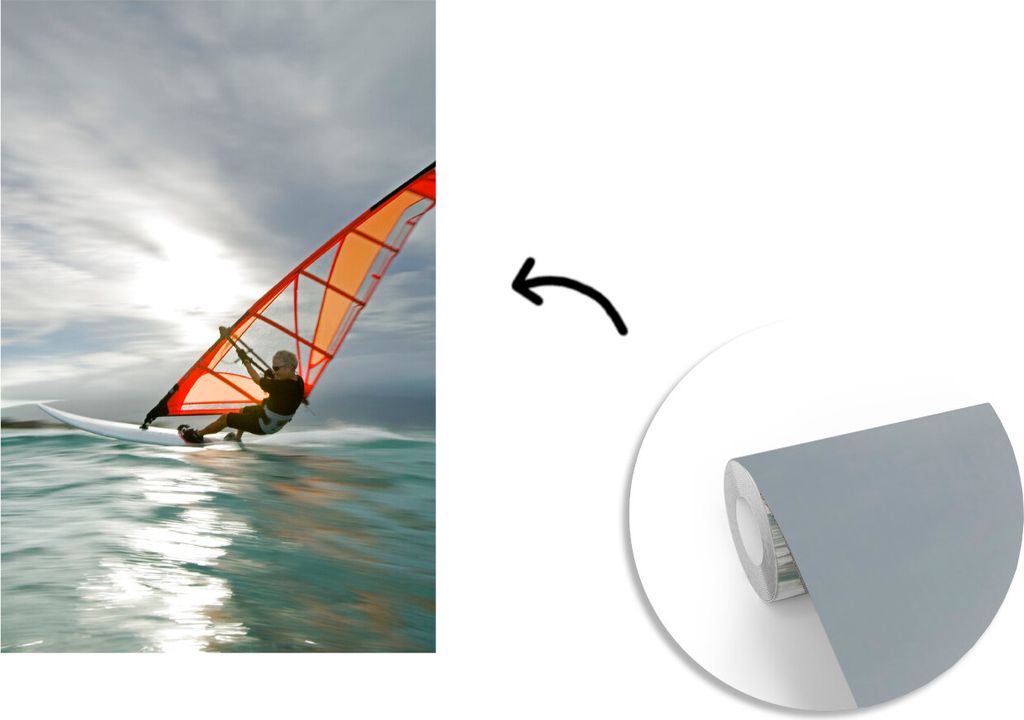 MuchoWow Fototapete für Wohnzimmer oder Schlafzimmer Wandtapete Vinyl Motivtapete Ein Windsurfer in Amerika - 175x260 cm - Vinyltapete