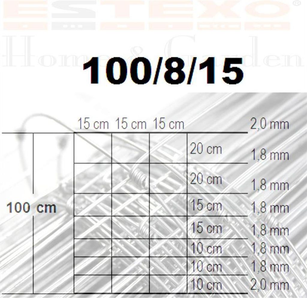 A diagram showing the dimensions and wire thickness of a wire mesh fence.