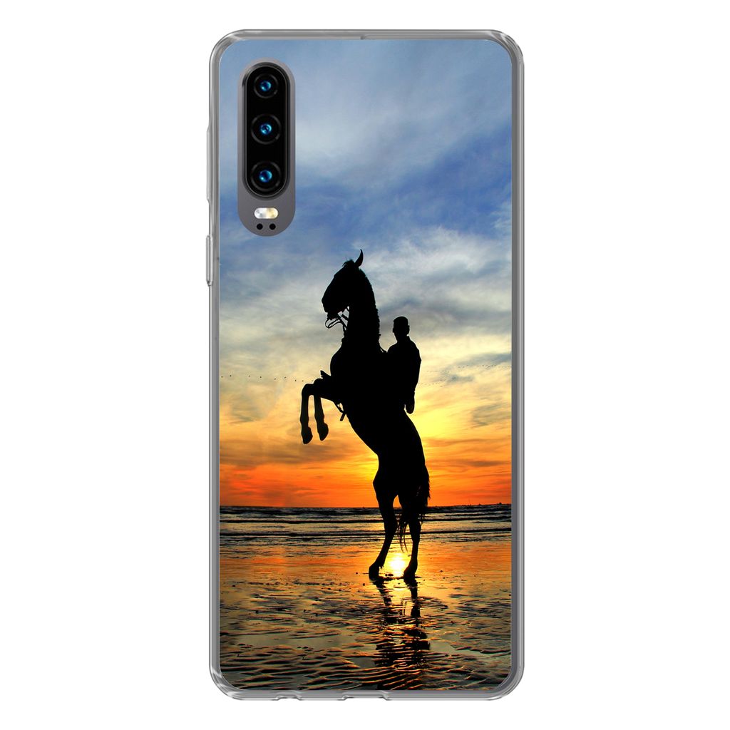 MuchoWow Handyhülle Schutzhülle Hülle für Huawei P30 Pferd - Himmel - Schatten Silikon Softcase Handy Hülle - Kartenbesitzer