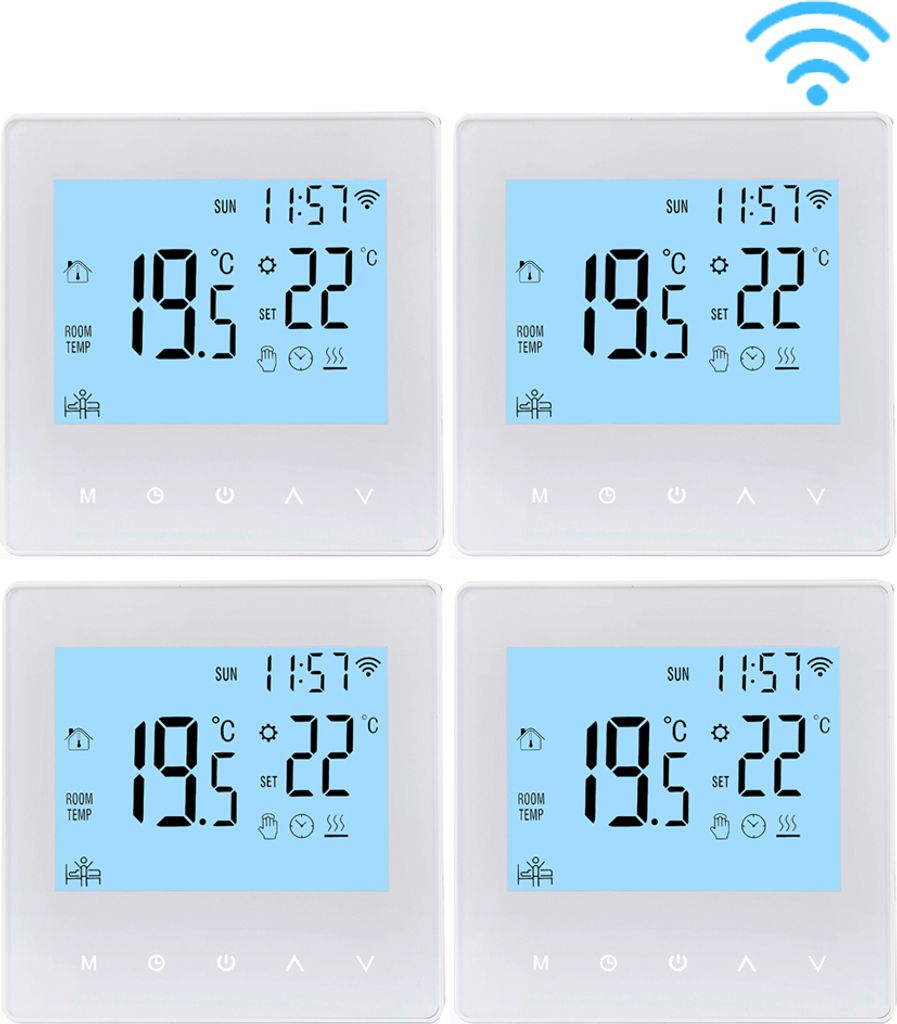 4X WiFi Smart Thermostat 3A Raumthermostat Wasserheizungsgeräte Fußbodenheizung, LCD-Display, APP-Steuerung, Manueller/automatischer Modus