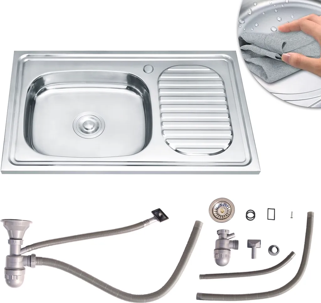 lavello da cucina in acciaio inox 75CM con ripiano a sinistra Lavello in acciaio inox