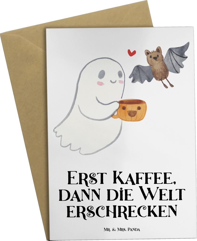 Mr. & Mrs. Panda Grußkarte Gespenst Kaffee - Weiß - Geschenk, dankeskarten, weihnachtskarten, osterkarten, einladungskarten, Dekoration, babykarte